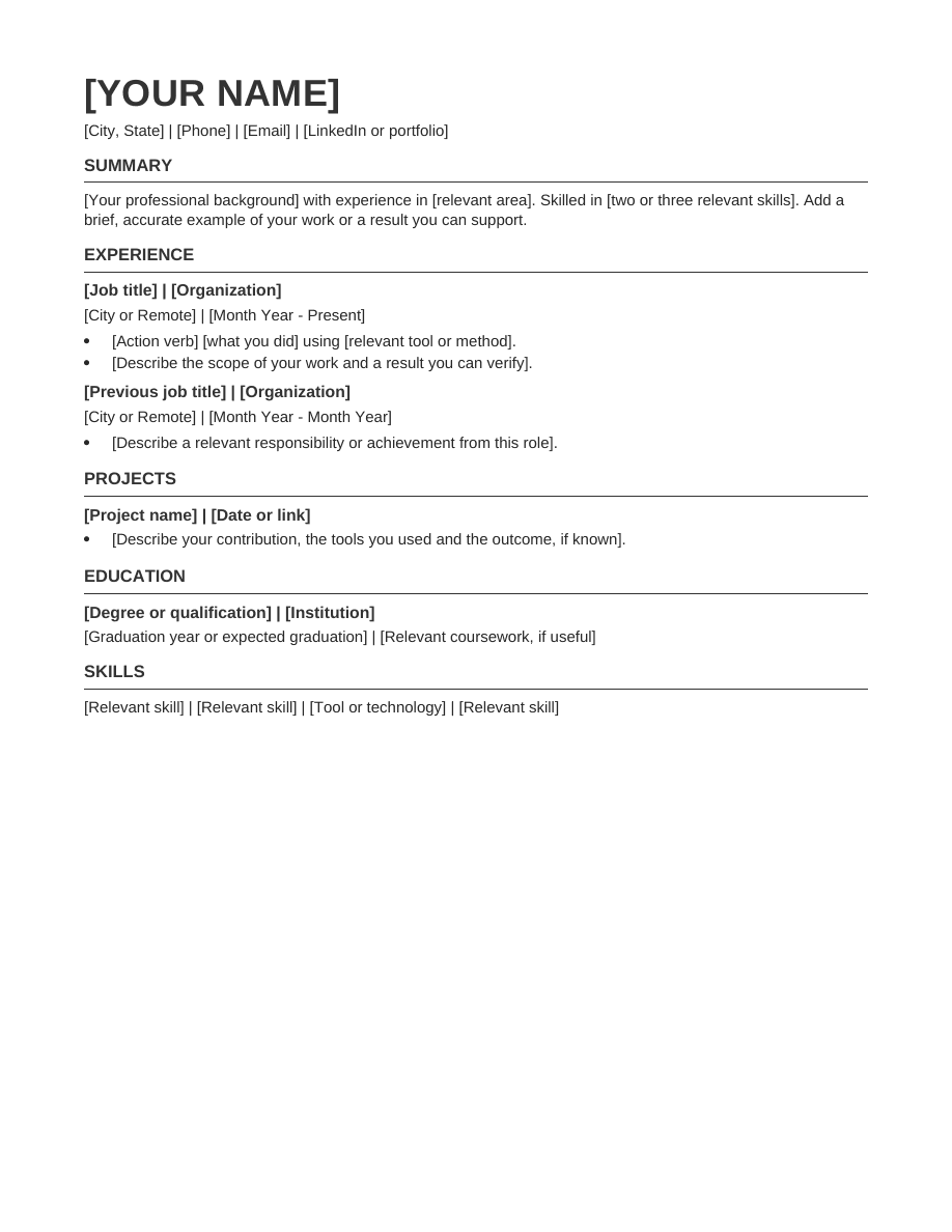 Compact resume template preview