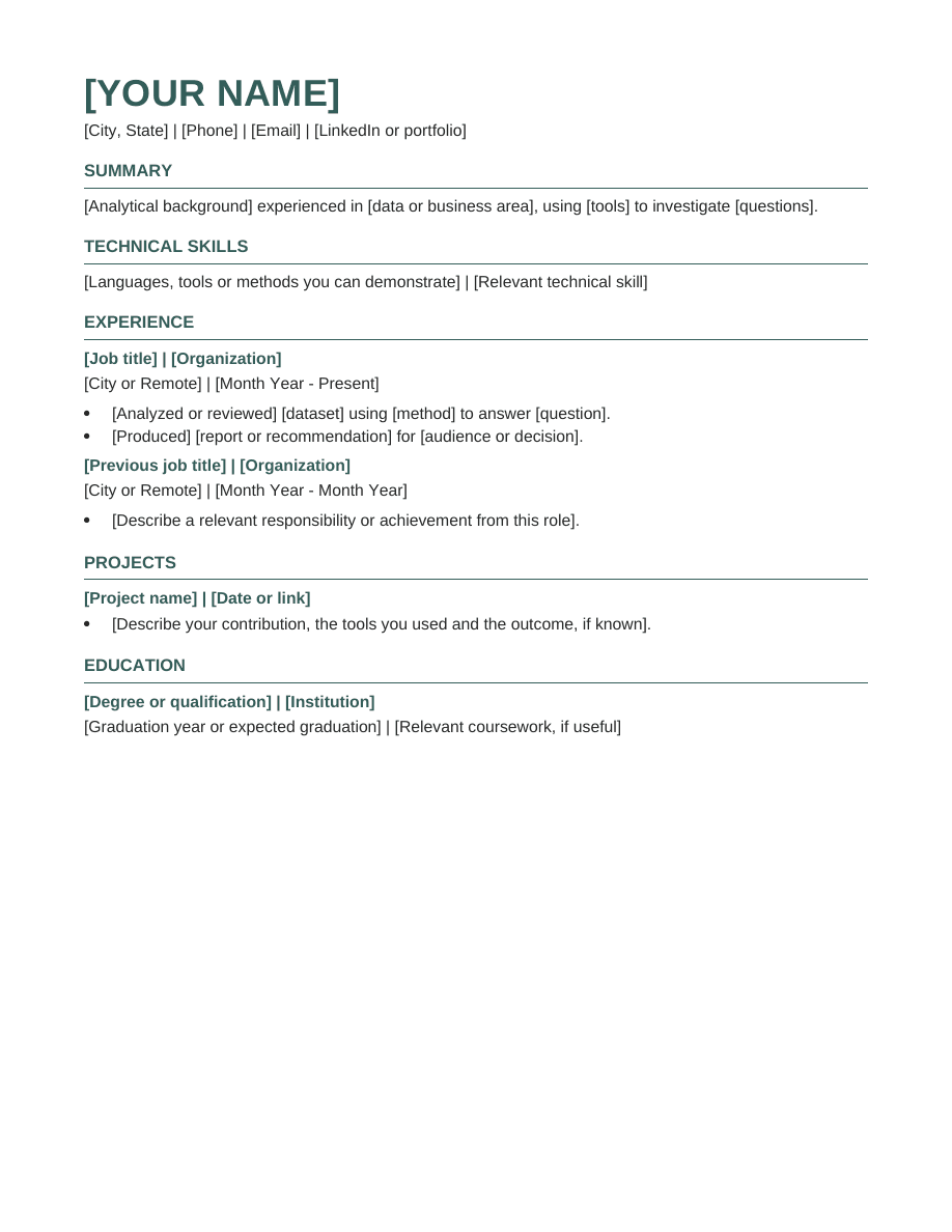 Data Analyst resume template preview