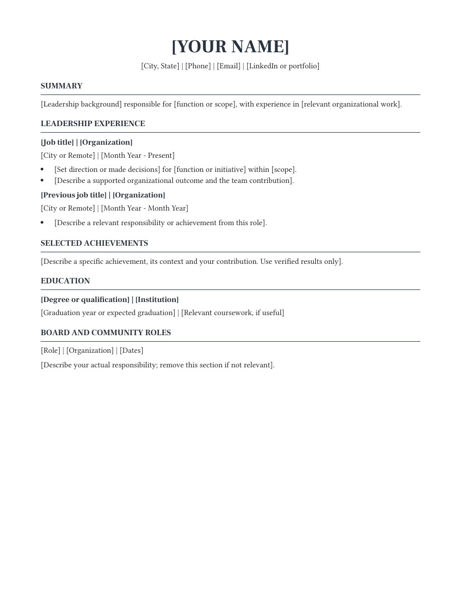 Executive resume template preview