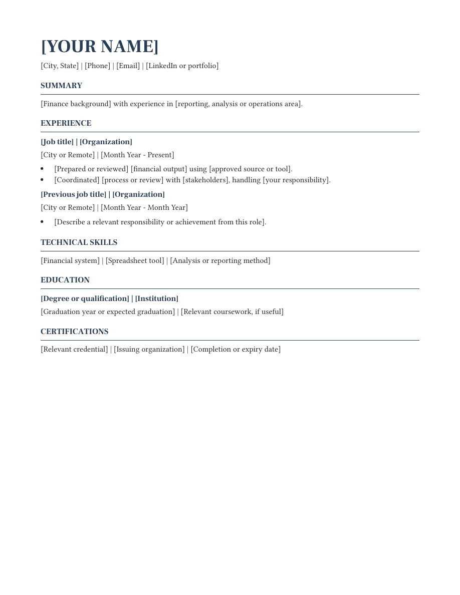 Finance resume template preview