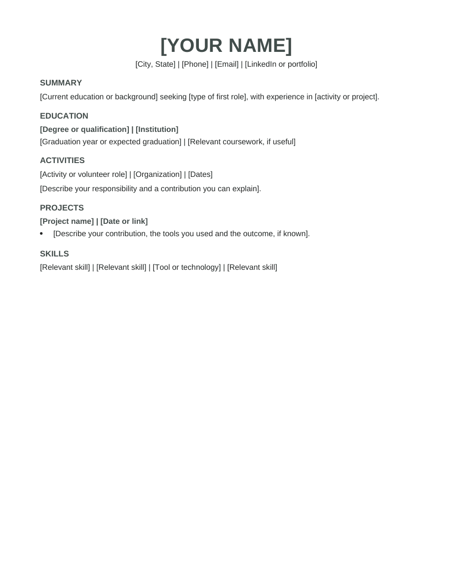 First Job resume template preview