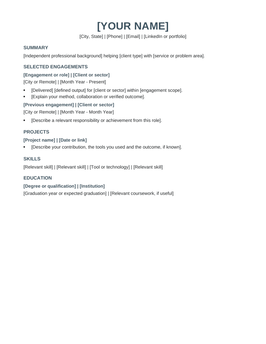 Freelance resume template preview