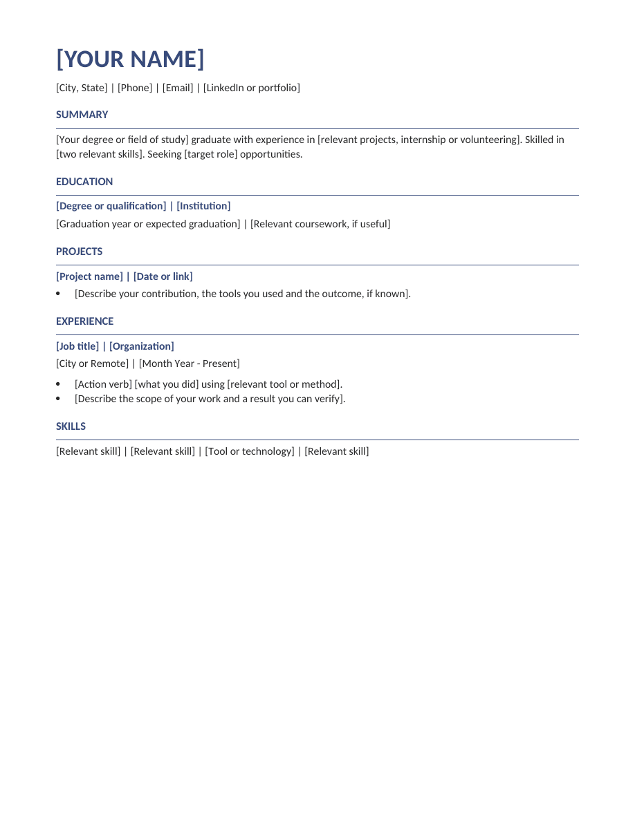 Graduate resume template preview