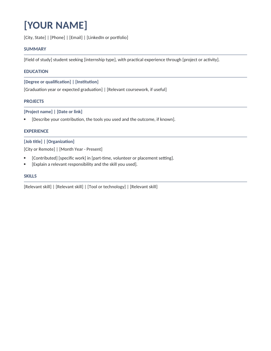 Internship resume template preview