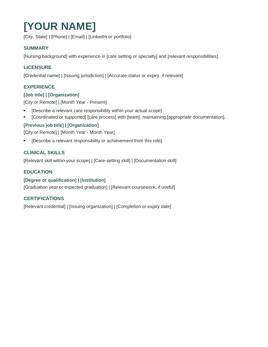 Nursing resume template preview