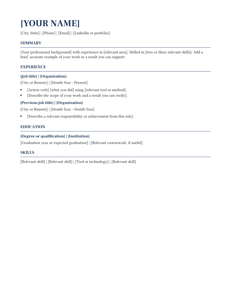 Professional resume template preview