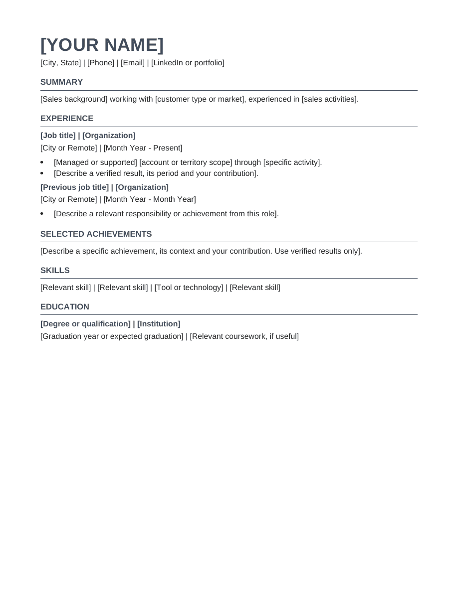 Sales resume template preview