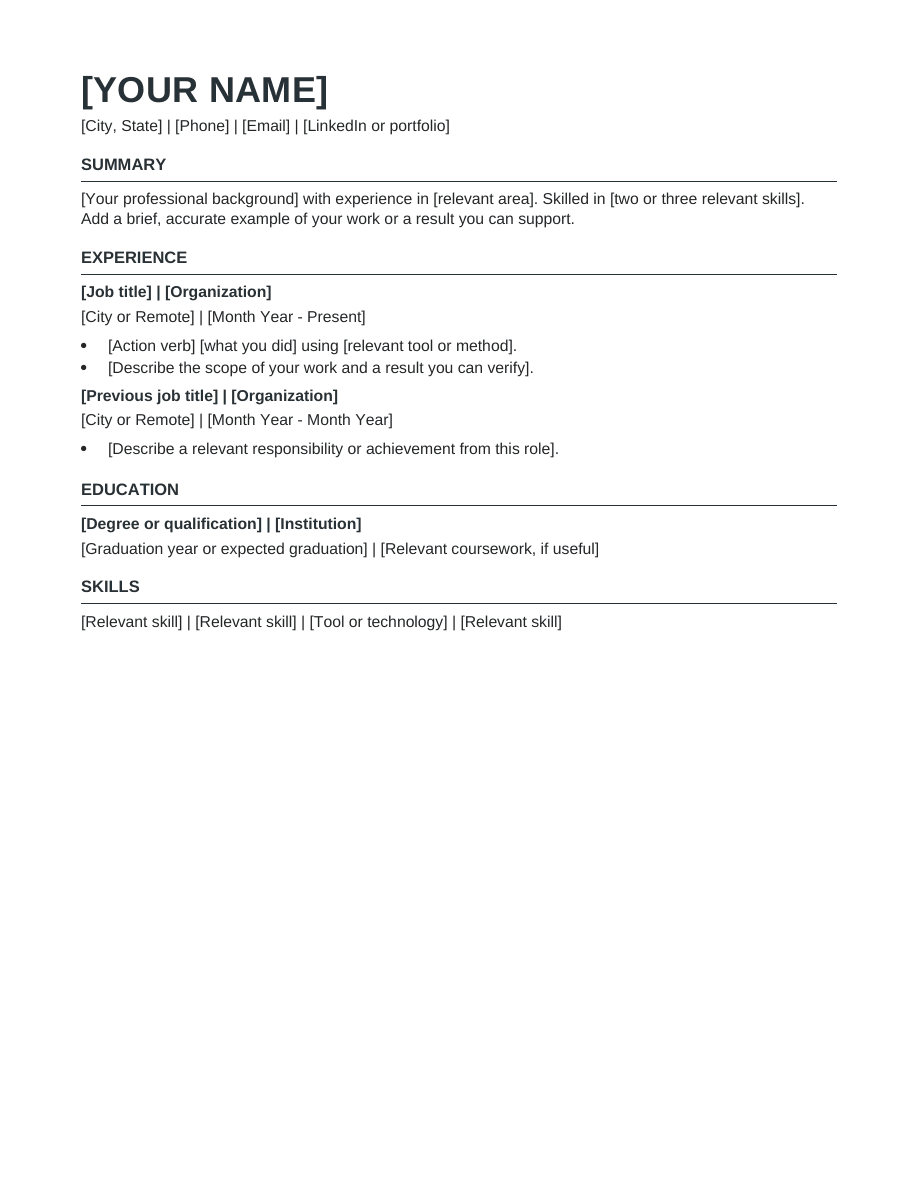 Simple resume template preview