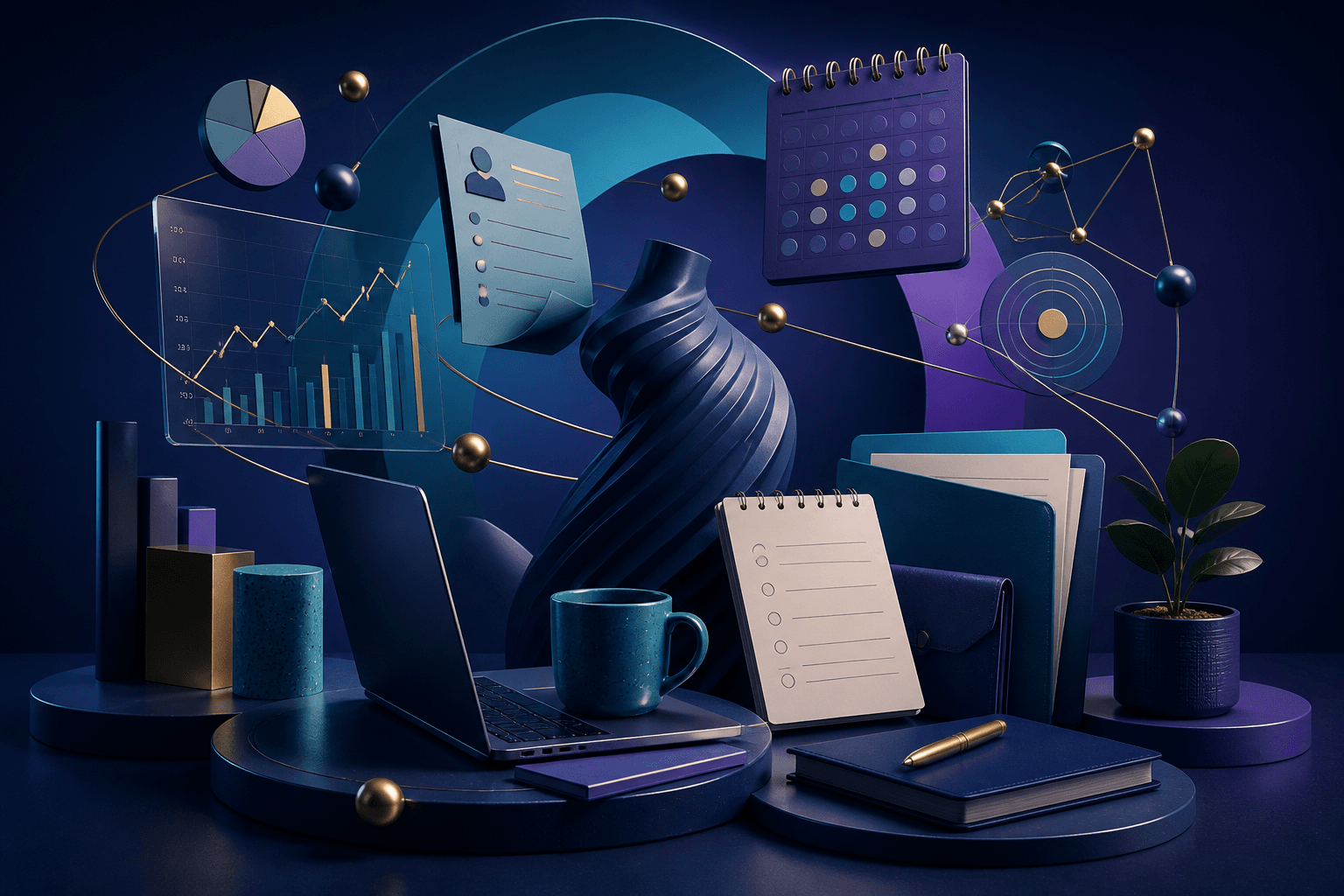 Editorial illustration for a guide on how to get a job at Commonwealth Bank, showing finance, technology, and interview preparation themes.