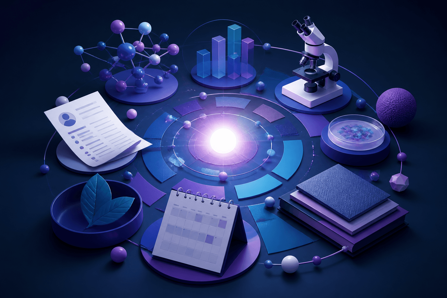 Editorial illustration for a guide on how to get a job at Novartis, showing healthcare and life sciences hiring concepts with abstract workplace elements.